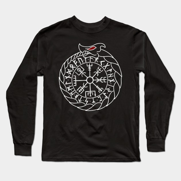 Vegvisir and Futhark - Ouroboros Long Sleeve T-Shirt by Modern Medieval Design